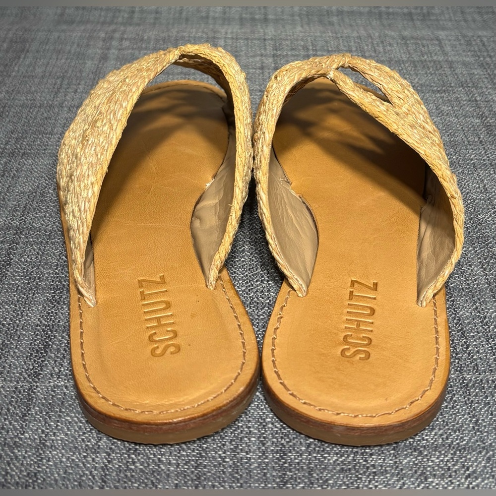 SCHUTZ Ivy Woven Flat Sandals Natural Raffia - Picture 6 of 8